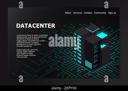 Centre de données isométrique.3d concept isométrique big data center avec serveur.Illustration vectorielle créative de la salle rack du serveur.Vecteur de haute technologie illu Illustration de Vecteur