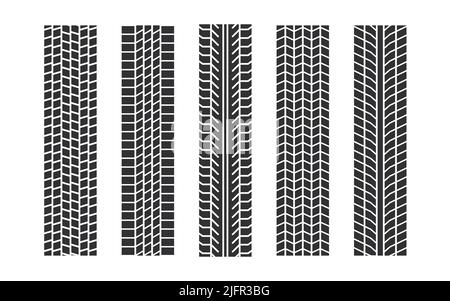 Éléments sans couture de la bande de roulement des pneus auto. Pneus de voiture, bande de roulement de pneu de roue. Empreinte de pneu. Ensemble d'illustrations vectorielles isolées sur fond blanc Illustration de Vecteur