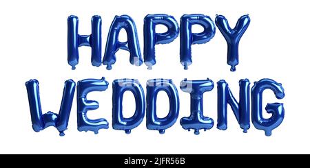 3d illustration de la lettre de mariage heureux ballons bleus isolés sur fond blanc Banque D'Images