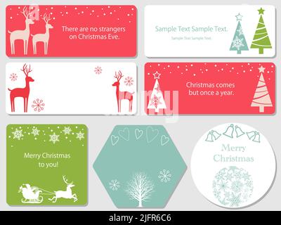 Ensemble de cartes de Noël isolées sur fond gris. Illustration du vecteur de style plat. Illustration de Vecteur