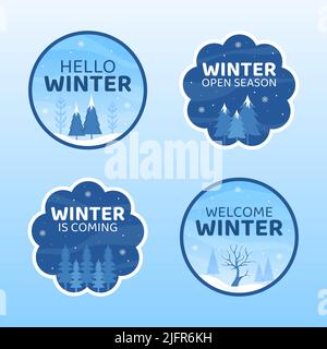 Hello Winter social Media Label Template Flat Cartoon Background Vector Illustration Illustration de Vecteur