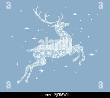 Silhouette de renne à motif flocons de neige isolée sur Fond bleu. Illustration du symbole de Noël. Illustration de Vecteur