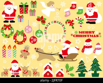 Ensemble d'illustrations vectorielles plates de Noël isolé sur un arrière-plan Uni. Illustration de Vecteur