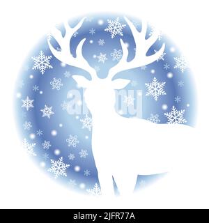 Symbole de Noël circulaire vectoriel avec Un renne et des flocons de neige isolés sur Un fond blanc. Illustration de Vecteur