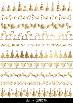 Ensemble de bordures vectorielles de Noël composé de divers éléments de Noël isolés sur Un fond blanc. Illustration de Vecteur
