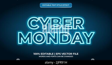 Cyber monday Neon Light typographie effet texte modifiable Premium.Style futuriste d'effet de texte techno de Cyber monday Illustration de Vecteur