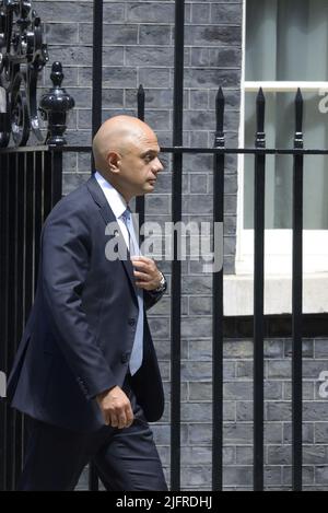 Sajid Javid MP (con: Bromsgrove) Secrétaire d'État à la Santé et aux soins sociaux - départ de Downing Street, 4th juillet 2022 Banque D'Images