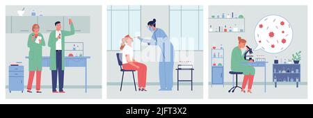 Des spécialistes médicaux effectuant des essais en laboratoire sur l'illustration vectorielle plate Illustration de Vecteur