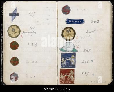 Double page dans un livret avec des timbres de fermeture de différentes marques (No.197 à 207). Banque D'Images