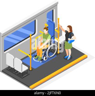 Composition isométrique de l'environnement accessible avec un fauteuil roulant sur un espace spécial désigné dans les transports publics illustration vectorielle 3D Illustration de Vecteur