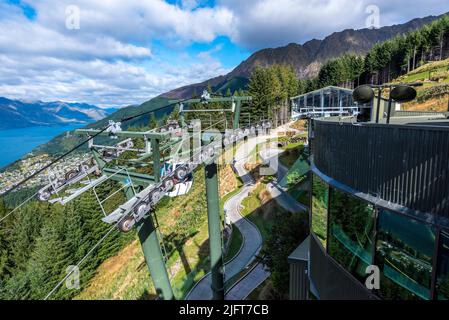 Une photo aérienne de Queenstown, dans l'île du Sud, en Nouvelle-Zélande Banque D'Images