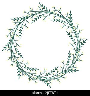 Illustration du vecteur du cadre du feuillage circulaire. Couronne ronde à motif fleuri. Vierge botanique pour invitation ou Félicitations. Modèle à la décoration naturelle Illustration de Vecteur