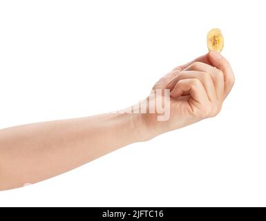 puces de banane dans le chemin de la main isolées sur blanc Banque D'Images