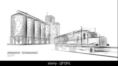 Production de granary de farine de blé 3D faible poly. Sécurité alimentaire internationale pain concept de boulangerie. Illustration vectorielle de la technologie industrielle à l'échelle mondiale Illustration de Vecteur