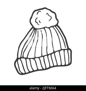 Chapeau pour enfants vêtements d'hiver chauds. Bonnet tricoté chaud avec ponpon en hiver, motif isolé sur fond blanc Illustration de Vecteur