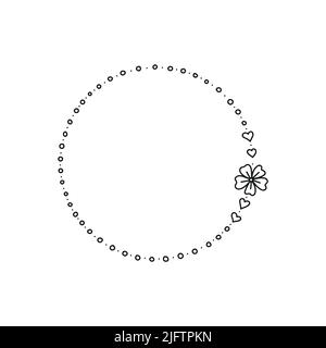 Cadre rond vectoriel dessiné à la main avec éléments floraux, herbes, feuilles, fleurs, brindilles, branches. Illustration de Vecteur
