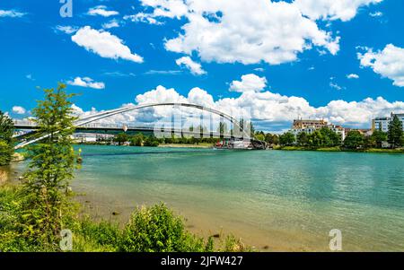 Les trois pays Pont sur le Rhin entre la France, l'Allemagne et la Suisse près de Bâle Banque D'Images