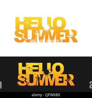 Police Hello Summer avec illustration vectorielle de style espace négatif. Bonjour été typographie isolée sur fond noir et blanc Illustration de Vecteur