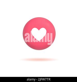 3d comme icône avec cœur, notification sur les réseaux sociaux, bulle de la parole. Bouton isolé sur fond blanc, illustration vectorielle Illustration de Vecteur