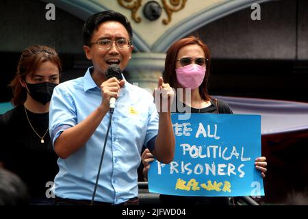 Philippines. 30th juin 2022. Plusieurs groupes de militants se sont rassemblés pour montrer leurs déceptions pour les prochains présidents philippins lors de leur protestation sur la Plaza Miranda, tandis que le fils du dictateur Ferdinand « Bong-Bong Marcos Jr. A prêté serment en tant que président des Philippines en 17th au Musée national des beaux-arts de Manille, à quelques kilomètres Des manifestants sur 30 juin 2022. (Photo de Gregorio B. Dantes Jr./Pacific Press/Sipa USA) crédit: SIPA USA/Alay Live News Banque D'Images