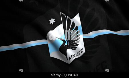 L'emblème de Minnesota United.Motion. Un symbole lumineux sur le drapeau d'un club de football américain professionnel de St. Paul, Minnesota. À utiliser uniquement pour les urgences Banque D'Images