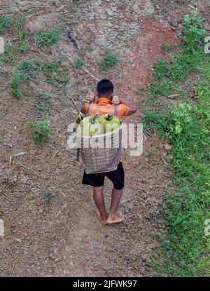 Le jackfruit est porté sur la tête.cette photo a été prise de Rangamati, Chittagong, Bangladesh. Banque D'Images