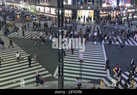 Quartier de Ginza de renommée mondiale au crépuscule, Tokyo JP Banque D'Images