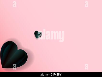 Papier coeur noir coupé sur fond rose Banque D'Images