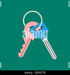 Ensemble de clés différentes avec porte-clés. Clés maison de couleur dessinées à la main. Clés de porte modernes. Décoration d'intérieur design d'illustration Illustration de Vecteur