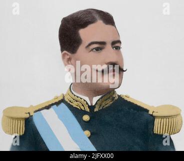 José María Reina Barrios (José María de Jesús Reina Barrios) (1854-1898). Président du Guatemala de 1892 à 1898. Il a été assassiné dans la capitale du pays le 8 février 1898. Portrait. Photogravure par Laporta. Coloration ultérieure. La Ilustración Española y Americana, 1898. Banque D'Images