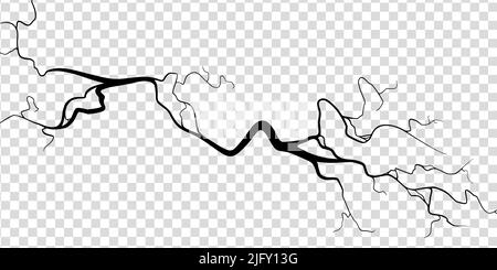 Fissure sur le béton ou le sol due au vieillissement ou à la sécheresse. Fissure isolée sur fond transparent. Illustration vectorielle monochrome Illustration de Vecteur