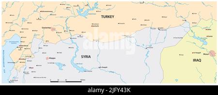 Carte vectorielle de la zone frontalière entre la Syrie et la Turquie Banque D'Images