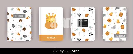 Page de couverture de la collection de carnets. Modèles avec animaux mignons de style scandinave. Idéal pour les agendas, les livres, les magazines, les revues, les catalogues, planificateurs Illustration de Vecteur