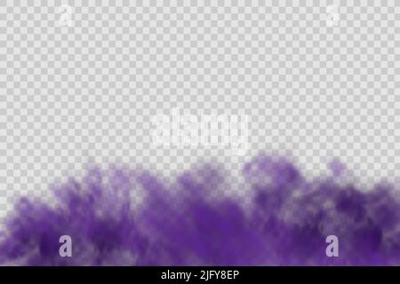 Vecteur réaliste isolé sur fond transparent. Poussière nuage violet saleté, fumée de cigarette, smog, terre et particules de sable. Concept de nettoyage de maison, pollution de l'air, grande explosion Illustration de Vecteur