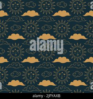 Astrologie du soleil céleste motif sans couture sur fond sombre Illustration de Vecteur
