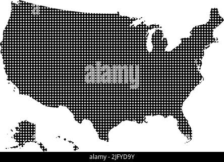 USA Map icône de vecteur demi-ton. Le style d'illustration est un symbole emblématique en pointillé de l'icône USA Map sur fond blanc. La texture demi-teinte est composée de points ronds. Illustration de Vecteur