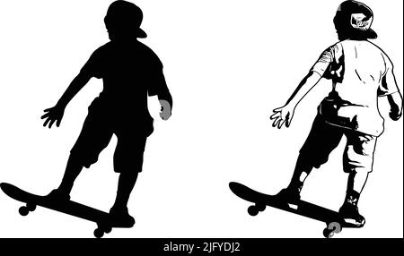 dessin de skateboarder, silhouette et illustration d'esquisse - vecteur Illustration de Vecteur