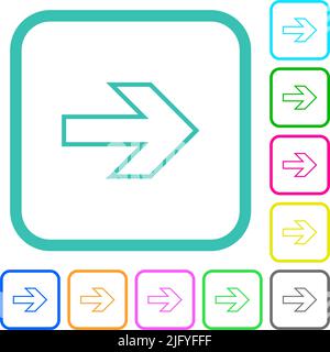 La flèche de droite décrit des icônes plates aux couleurs vives dans des bordures courbes sur fond blanc Illustration de Vecteur