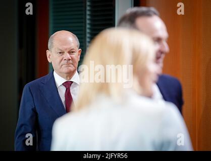 Berlin, Allemagne. 06th juillet 2022. Le chancelier OLAF Scholz (SPD) assiste à la réunion du Cabinet fédéral au bureau du chancelier. Credit: Kay Nietfeld/dpa/Alay Live News Banque D'Images