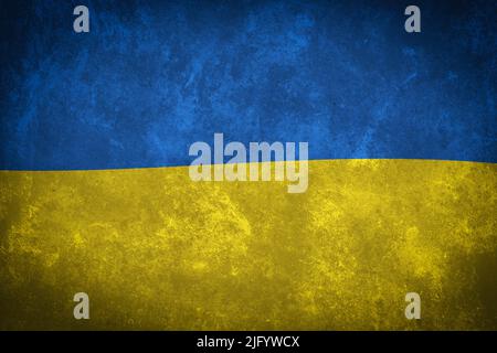 Le drapeau de l'Ukraine est vieilli avec un mur de béton de texture Banque D'Images