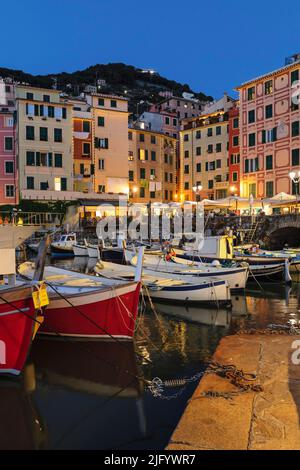 Le vieux port, Camogli, Rivera di Levante, district de Gênes, Ligurie, Italie, Europe Banque D'Images