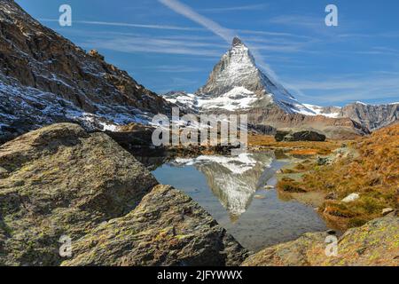 Lac Riffelsee avec Matterhorn, 4478m, Zermatt, Valais, Alpes suisses, Suisse, Europe Banque D'Images