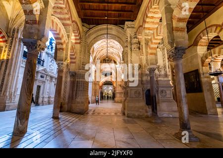 Colonnes et arches à deux niveaux, Grande Mosquée (Mezquita) et Cathédrale de Cordoue, site classé au patrimoine mondial de l'UNESCO, Cordoue, Andalousie, Espagne, Europe Banque D'Images