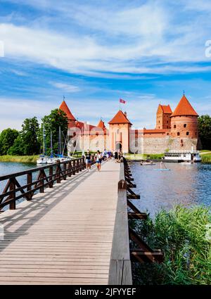 Château de l'île Trakai, Lac Galve, Trakai, Lituanie, Europe Banque D'Images