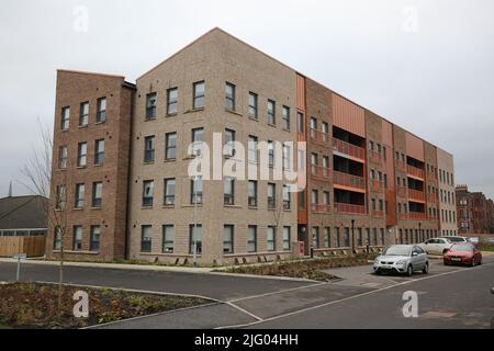 Govanhill, Glasgow, Écosse, Royaume-Uni. Logement social récemment construit par la société écossaise Ashleigh Construction. Logements polyvalents et logements bas Banque D'Images