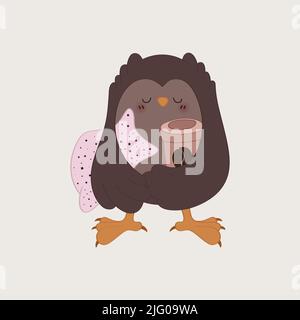 Motif hibou Clipart. Adorable chouette clip Art avec une tasse de café. Illustration vectorielle d'un oiseau pour des imprimés pour vêtements, autocollants, douche de bébé Illustration de Vecteur