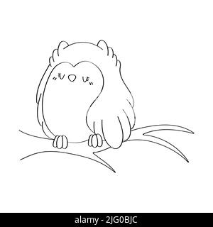 Page de coloriage de hibou clipart en style dessin animé. Joli clip Art Two Owl sur le sapin noir et blanc. Illustration vectorielle d'un oiseau pour autocollants, bébé Illustration de Vecteur