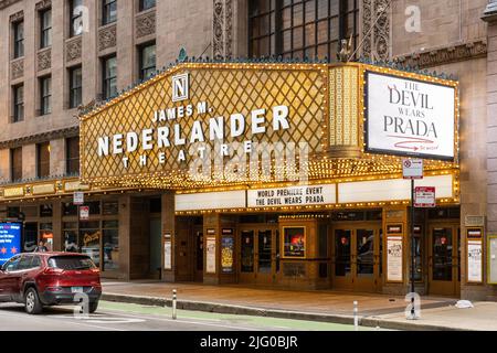 Le théâtre James M. Nederlander est situé dans le quartier Loop de Chicago, connu auparavant sous le nom de théâtre Oriental. Banque D'Images