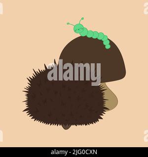 Mignon Hedgehog Clipart isolé sur fond marron. Drôle clip Art hérisson en arrière avec Mushroom. Illustration vectorielle d'un animal forestier pour Illustration de Vecteur