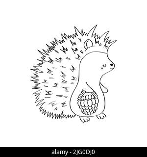 Clipart Hedgehog Noir et blanc en style dessin animé. Cute clip Art coloriage page hérisson . Illustration vectorielle d'un animal forestier pour autocollants, bébé Illustration de Vecteur